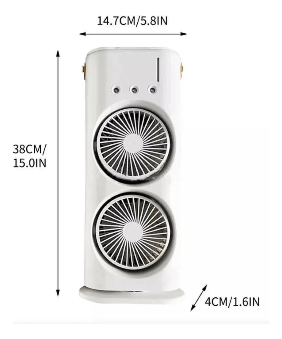 🌀 Ventilador Doble Cabezal Portátil Recargable+Humidificador+Luces RGB 🌀